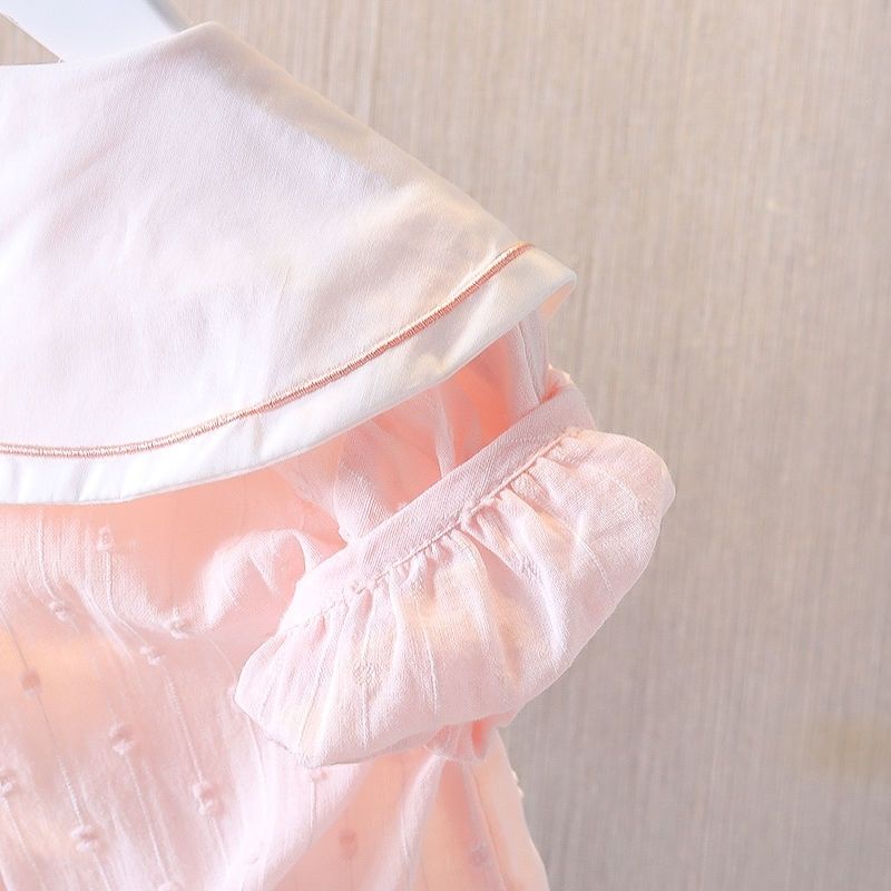Áo Tay Ngắn Cổ Búp Bê Màu Hồng Thời Trang Mùa Hè Cho Bé Gái