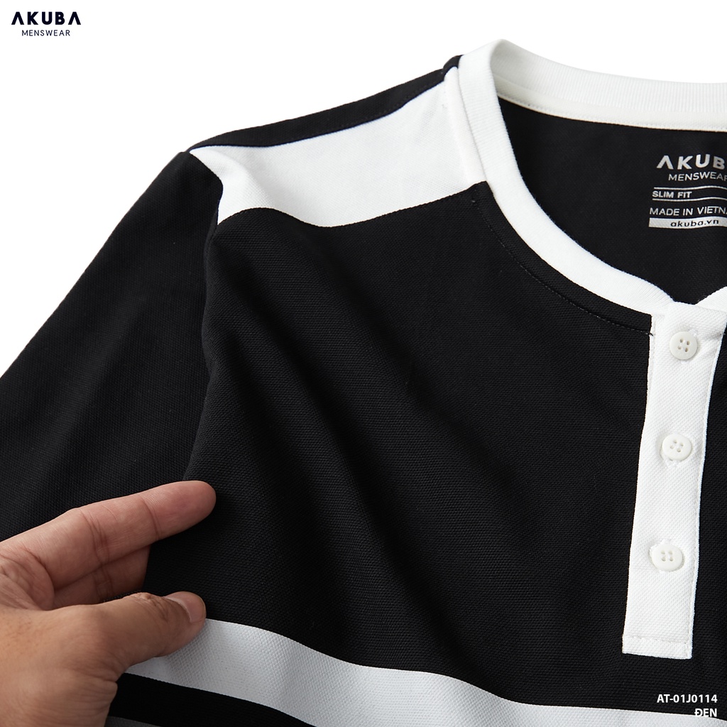 Áo thun nam tay dài AKUBA họa tiết chữ Future phối sọc ngang form slimfit chất liệu cotton mềm mịn 01J0114