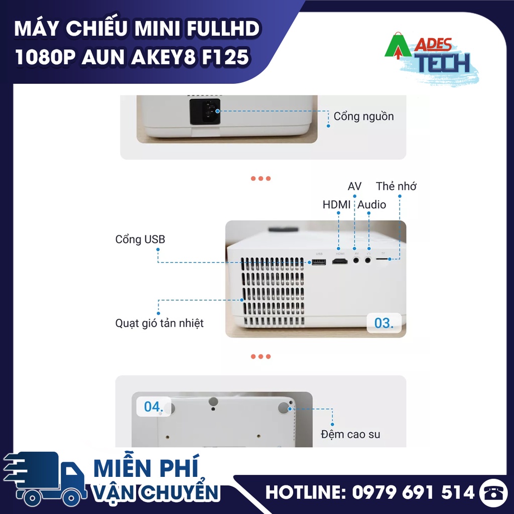 Máy chiếu mini Fullhd 1080p AUN AKEY8 F125 - BẢO HÀNH 12 THÁNG