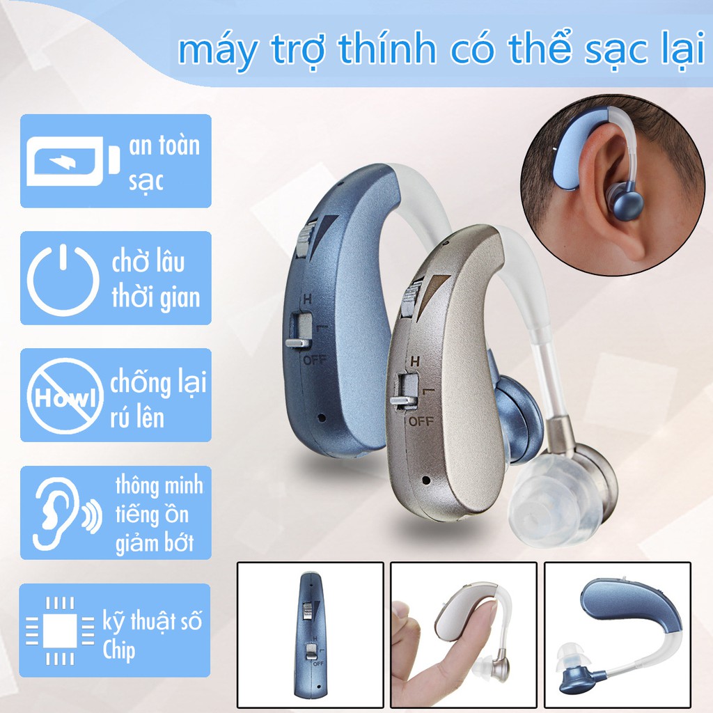 Máy trợ thính kỹ thuật số có thể sạc lại Bộ khuếch đại thông minh Audiphone sau tai
