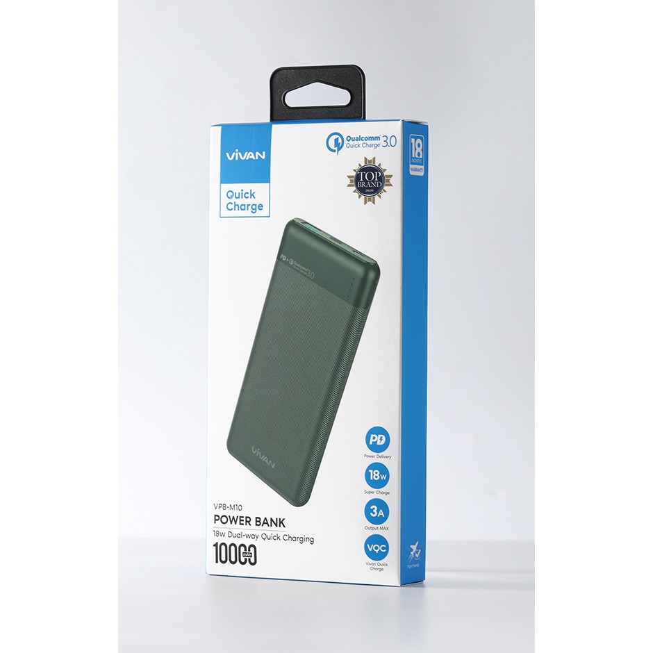 Pin Sạc Dự Phòng Chính Hãng 10000mAh VIVAN VPB-M10 Sạc Nhanh Chuẩn PD/QC3.0 18W 2 Output 2 Input