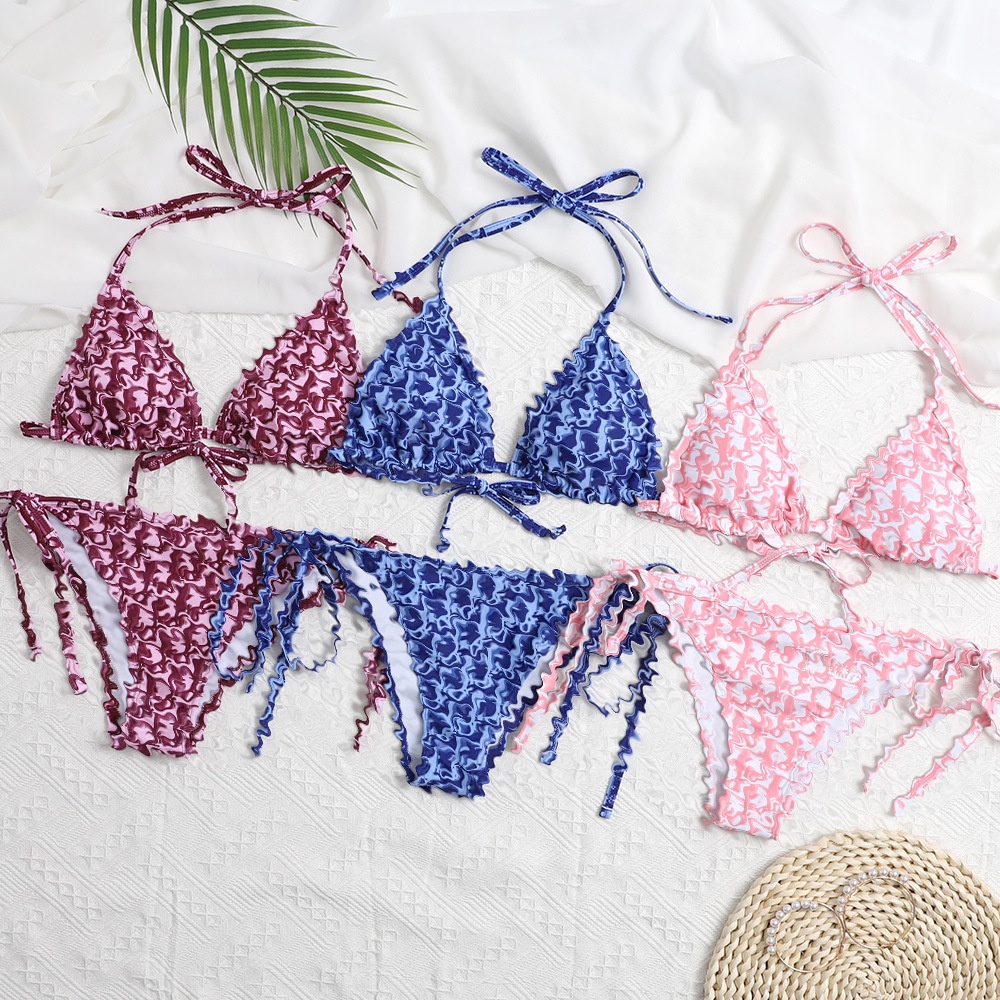 DUNEA Bộ đồ bơi bikini rút dây họa tiết loang mực thời trang dành cho nữ