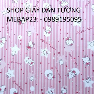 (tặng dụng cụ) combo10m giấy dán tường Hello Kitty sọc hồng