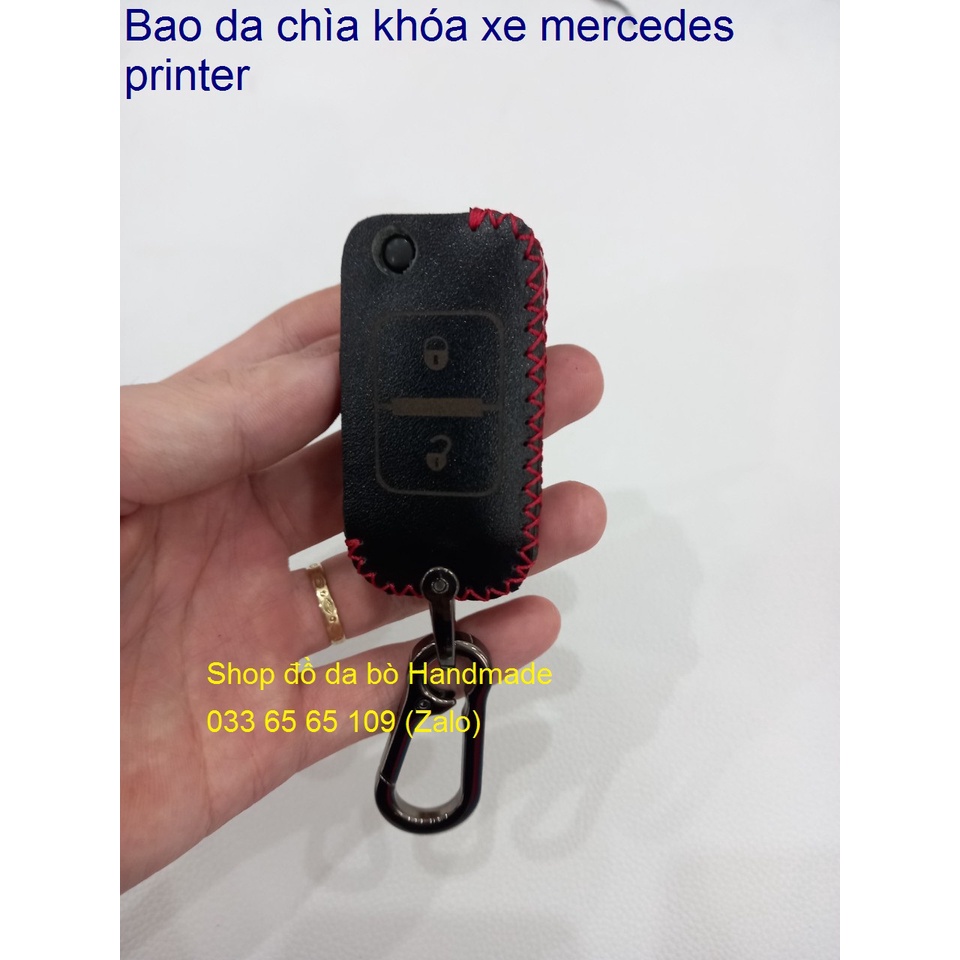 [Mec printer] Bao da chìa khóa xe Mercedes printer da bò, kèm móc khóa, bán giá gốc