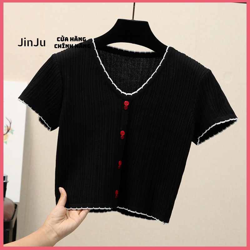 Áo croptop nữ, áo croptop kiểu dáng ôm hàn quốc tay ngắn chất len tăm co dãn one size-JinJu | BigBuy360 - bigbuy360.vn