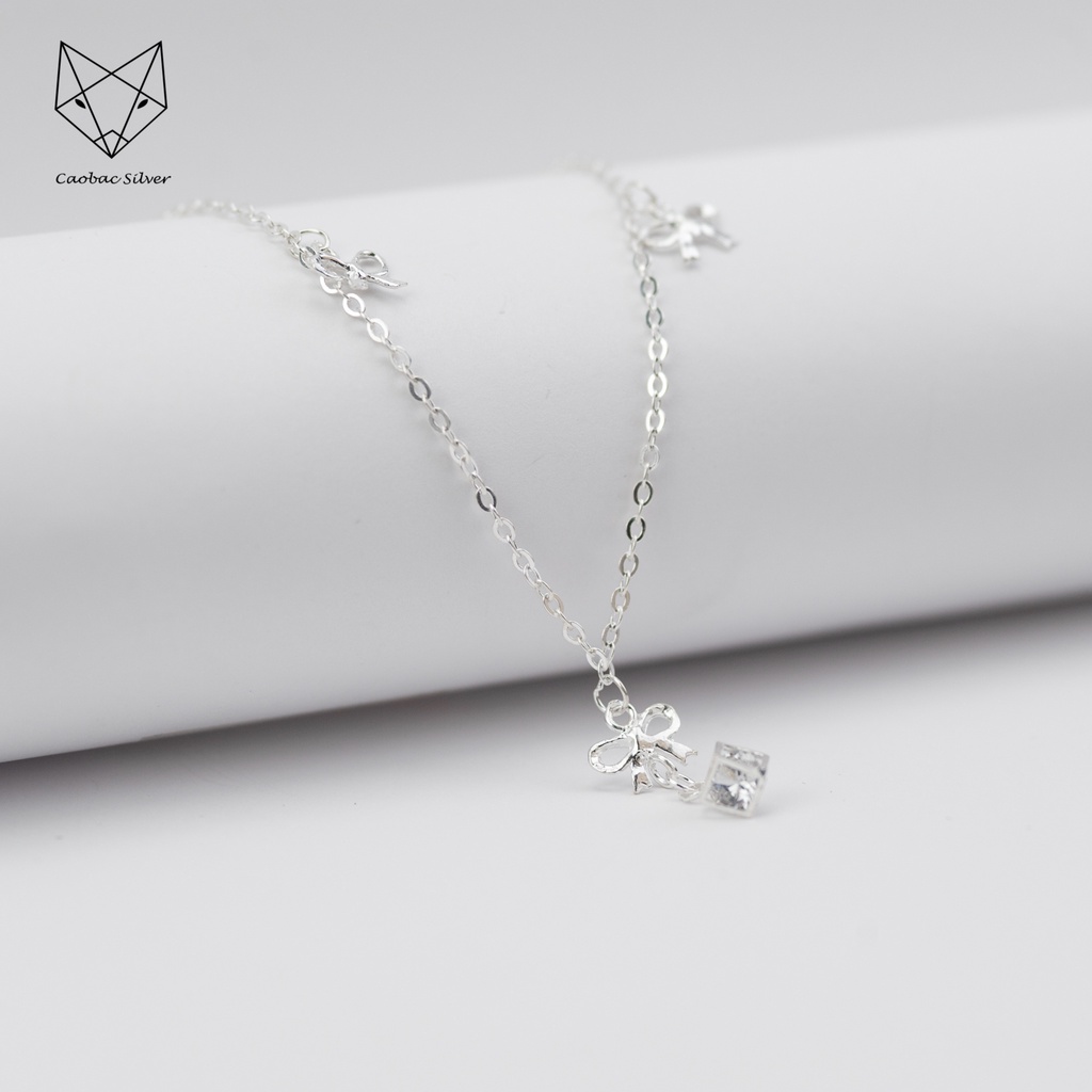 Lắc Chân Bạc Ta CAOBAC JEWELLERY Cho Nữ Hoạ Tiết Charm Nơ Đính Đá Lấp Lánh