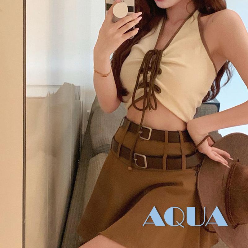 Áo Crop Top Hai Dây Cổ Chữ V Khoét Sâu Màu Sắc Tương Phản Hở Lưng Gợi Cảm