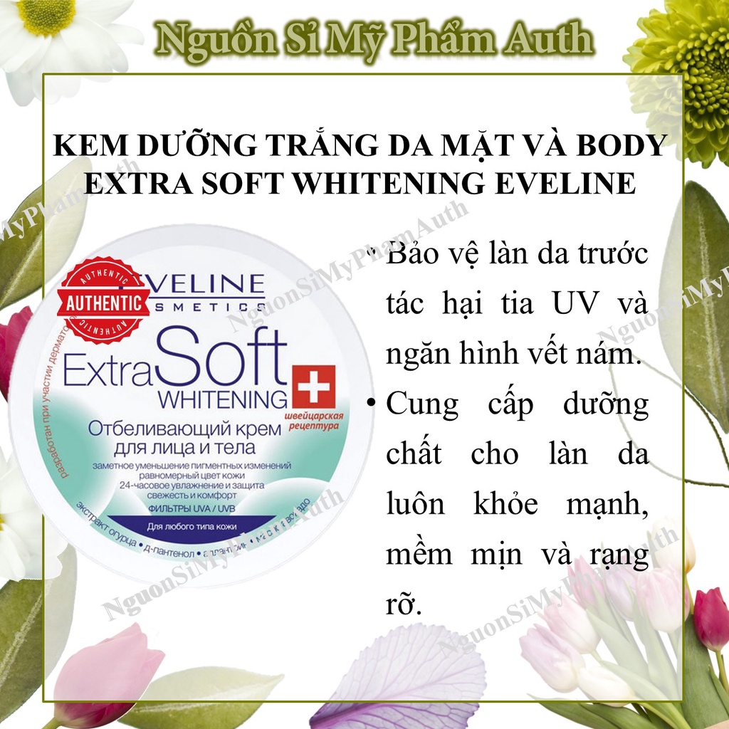 Kem dưỡng trắng da mặt và body eveline Extra Soft Whitening