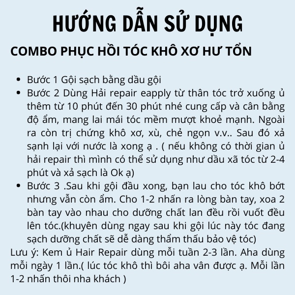 Combo Phục Hồi Tóc Khô Xơ Hư Tổn [CHÍNH HÃNG] Nuôi Dưỡng Mái Tóc Chắc Khỏe