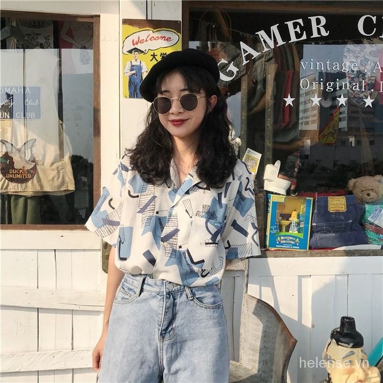 Áo Sơ Mi In Họa Tiết Phong Cách Retro Cá Tính