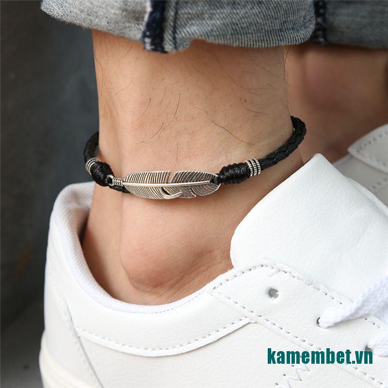 Lắc Chân Da Gắn Lông Vũ Phong Cách Boho Dành Cho Nam | BigBuy360 - bigbuy360.vn