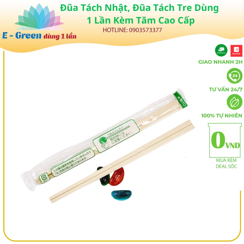 Bịch 100 Đôi Đũa dùng một lần kiểu Nhật tách đôi kèm tăm có bao giấy tiệt trùng tiện lợi - E Green Dùng 1 Lần