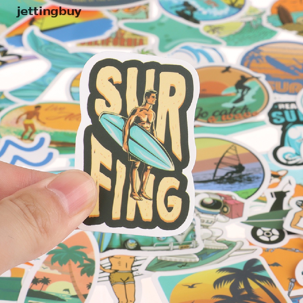 Bộ 50 miếng dán JETTING trang trí vali / laptop / ván trượt / xe hơi họa tiết lướt sóng mùa hè