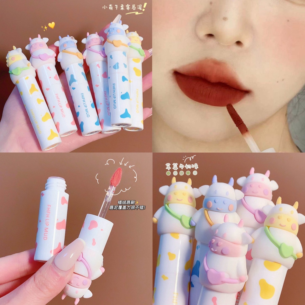 Son môi FHFH chất kem lì mịn mượt chống nước vỏ hình bò sữa dễ thương