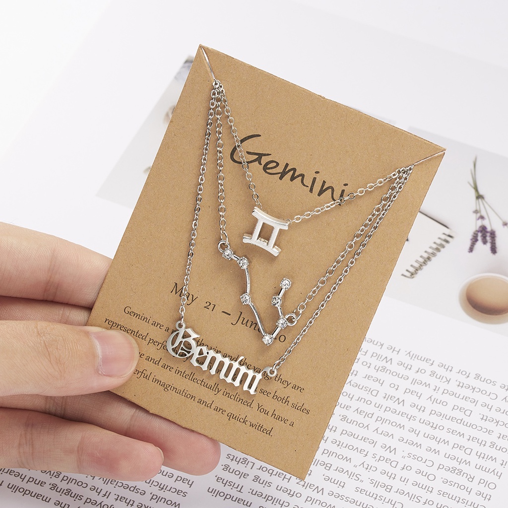 Set 3 vòng cổ RINHOO mạ bạc mặt hình 12 cung hoàng đạo thời trang