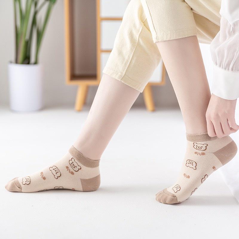 PVN49400 Set 10 đôi tất cổ thấp nữ họa tiết hình gấu dễ thương, vớ nữ phong cách Hàn Giá Rẻ
