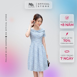 Váy Hoa Nhí Dáng Xòe Nữ NK FASHION Cổ Sen Thuyền, Chất Liệu Hàn Hai Lớp Cao Cấp NKDV2104030