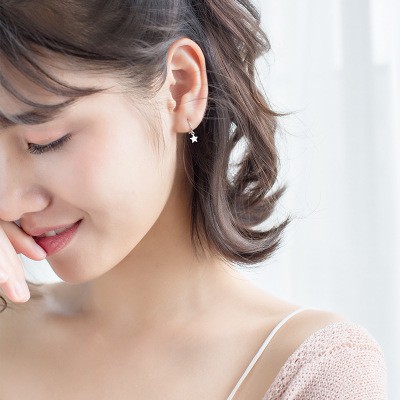 Khuyên Tai Tròn Móc Treo Bạc 925 Hình Ngôi Sao Cho Nữ - B2363 - Bảo Ngọc Jewelry