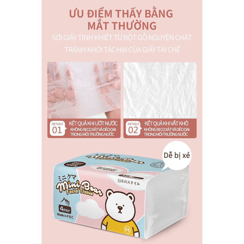 [Combo quà tặng 10 gói khăn giấy] Khăn giấy rút minibear Nhật 300 tờ 4 lớp mềm mại chất liệu thiên nhiên. babyking