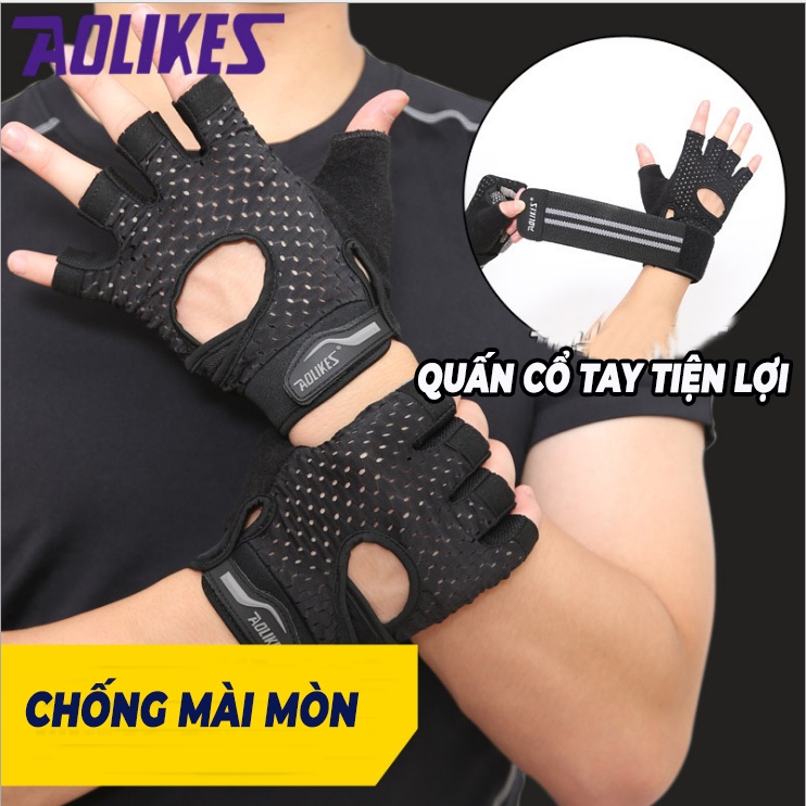 Găng tay thể thao nam nữ chính hãng Aolikes phiên bản nâng cấp 2 trong 1 tiện ích