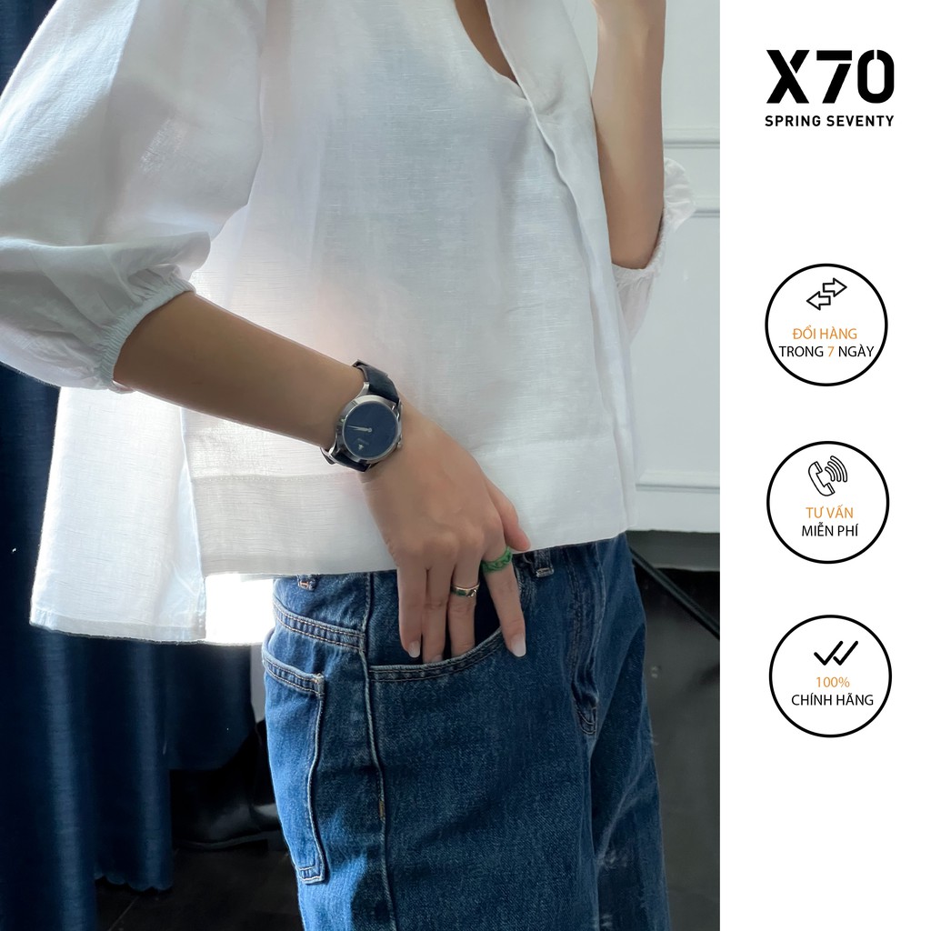 Áo Sơ Mi Kiểu Nữ Cổ Trụ Linen Thiết Kế Tay Phồng Vạt Áo Cách Điệu Thời Trang X70 - 01540001