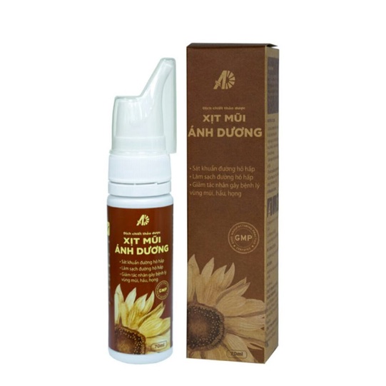 Xịt mũi Ánh Dương(70ml) sát khuẩn, làm sạch đường hô hấp. Giảm tác nhân gây bệnh hệ hô hấp. Tạo cảm 
