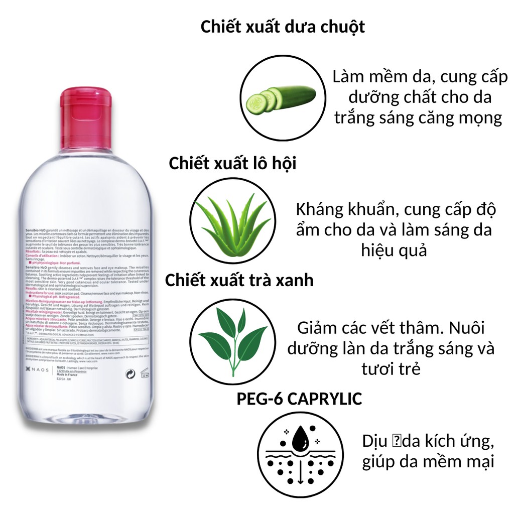 Nước tẩy trang Bioderma dành cho da dầu da mụn da nhạy cảm dịu nhẹ 100mL và 500mL TT01