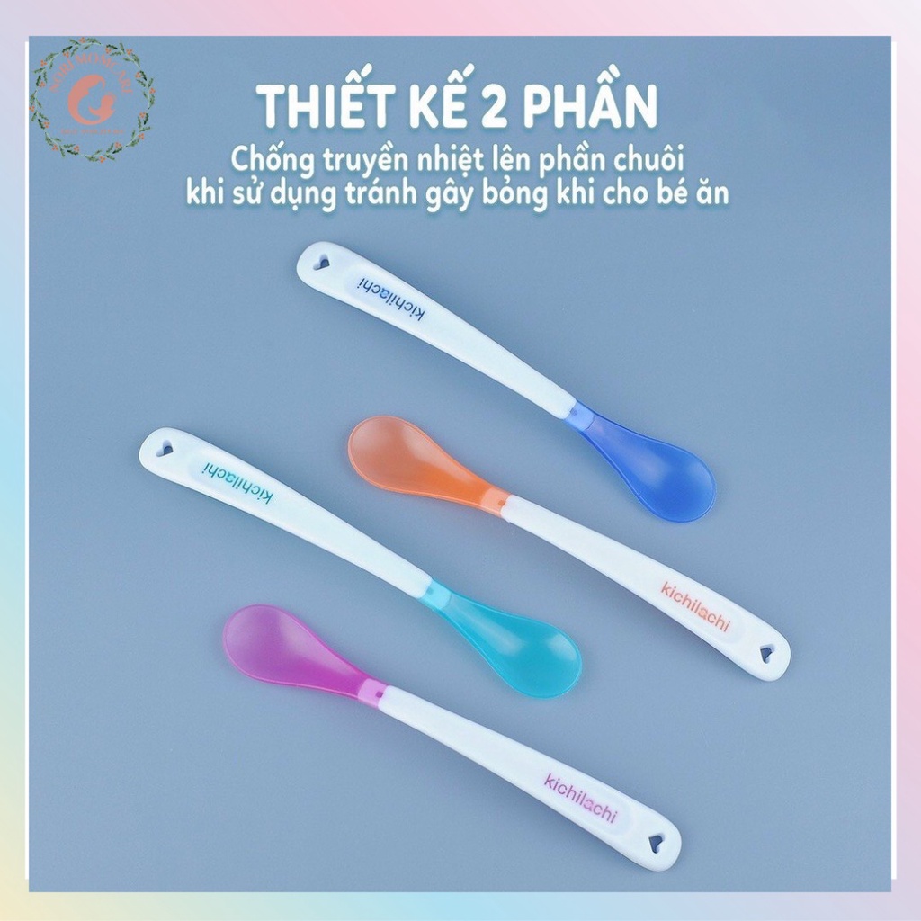 Thìa silicon báo nóng Kichilachi, Muỗng silicon mềm cho bé ănn dặm giúp bé ăn ngoan, ngon miệng