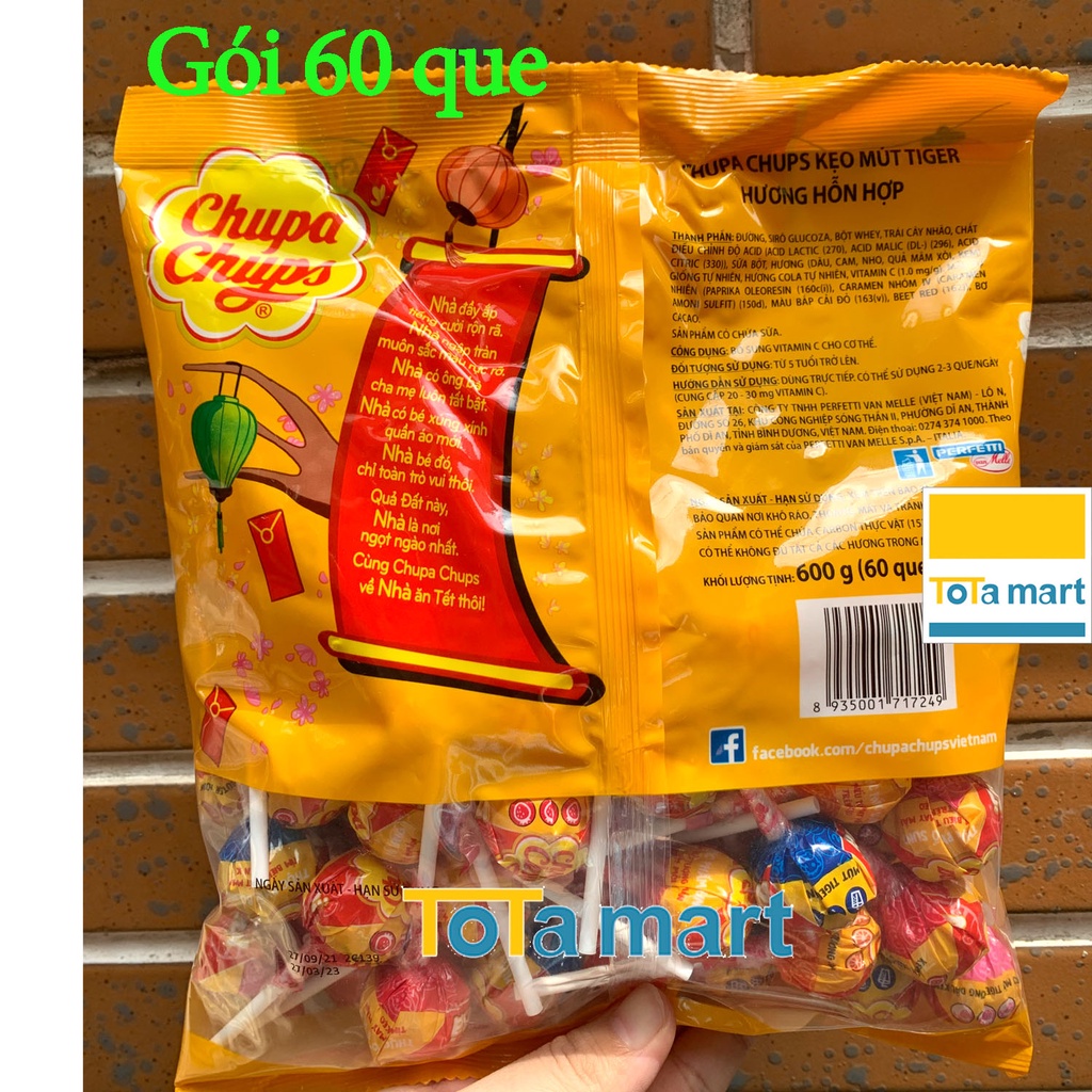 Kẹo mút Chupa Chups hương trái cây 600g gói 60 que.