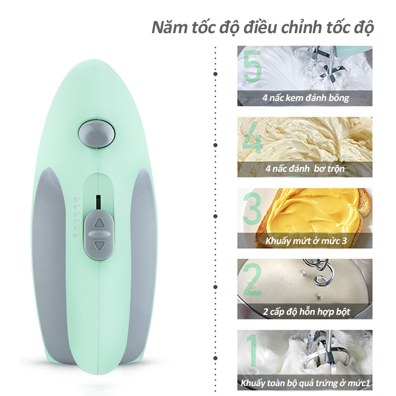 Inssa Máy đánh trứng để bàn cầm tay đa năng loại nhỏ gia đình, trộn, nướng, nhào, đánh kem, máy đa năng HMJH001