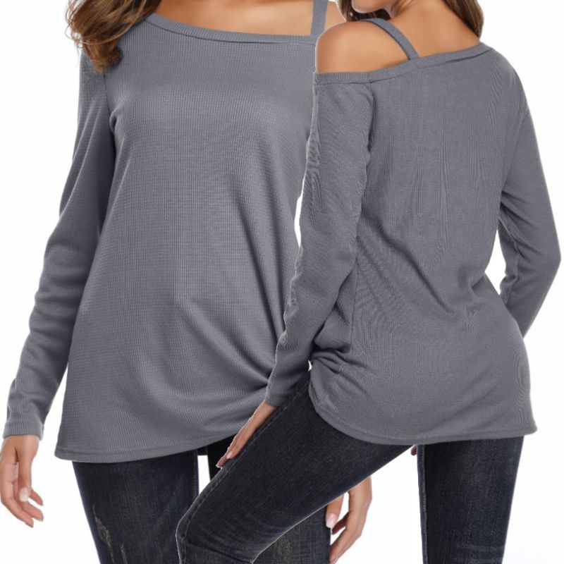 Xixi Áo Thun Tay Dài Dáng Rộng Hở Vai Màu Trơn Thắt Nút Phía Trước Size S-2Xl Cho Nữ