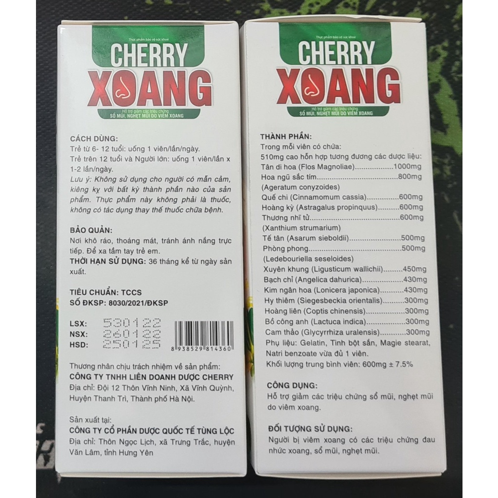 Cherry Xoang (Hộp 30 viên) - Hỗ trợ giảm các triệu chứng sổ mũi, nghẹt mũi do viêm xoang