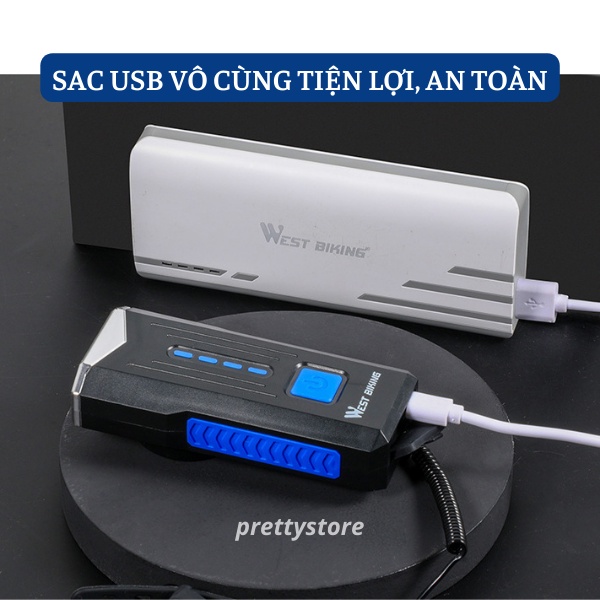 Đèn pin xe đạp siêu sáng nhiều chế độ sáng chống nước, tặng kèm sạc pin USB Full hộp