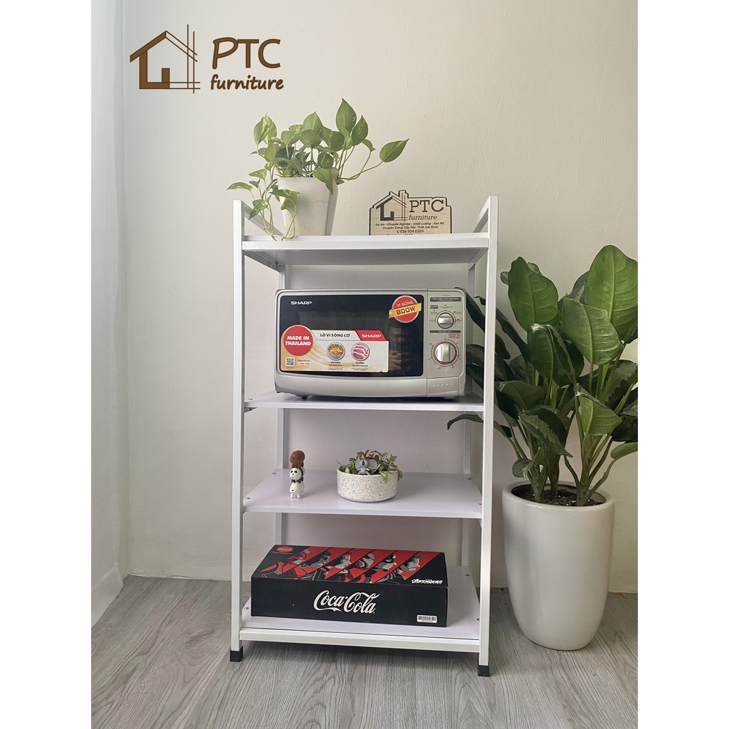 Kệ Lò Vi Sóng FREESHIP Kệ Bếp 4 Tầng PTC FURNITURE Gỗ Chất Lượng Cao Chịu Tải Tốt Khung Sắt Sơn Tĩnh Điện