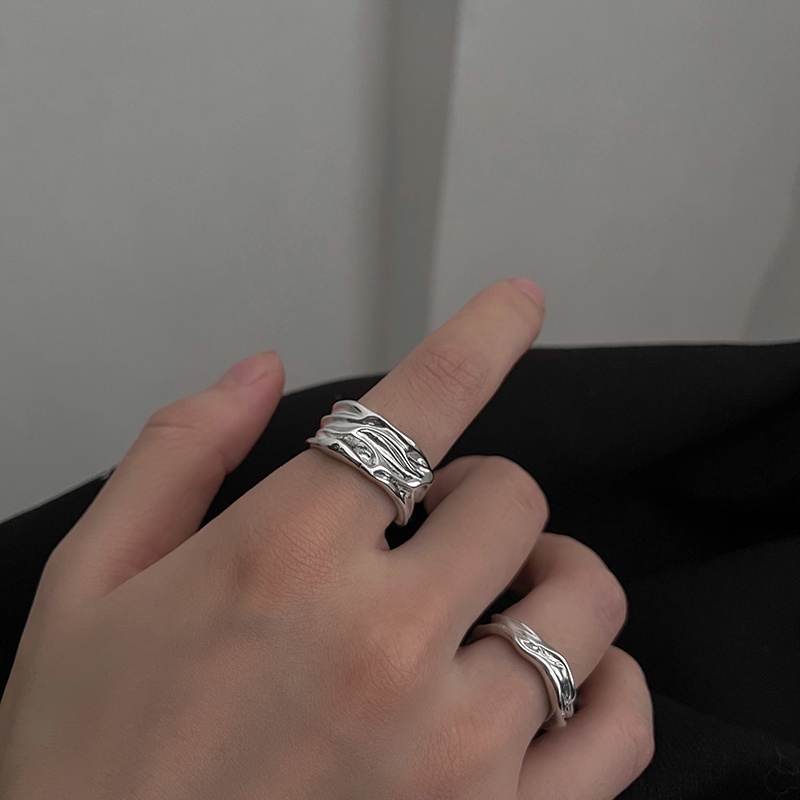 Nhẫn Xếp Ly Bất Đối Xứng Phong Cách hip hop Đường Phố Cá Tính Cho Nam Và Nữ
