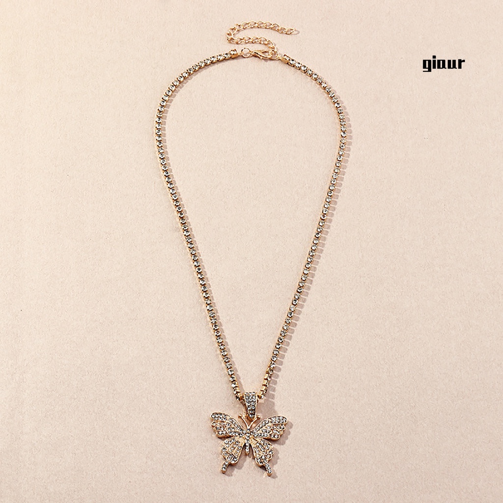 GIAUR Women Fashion Butterfly Necklace Rhinestone Locket Pendant Jewelry Accessory