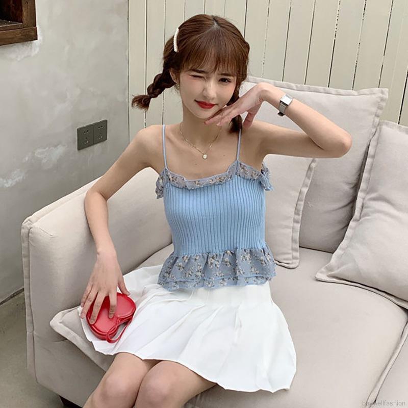[Baywellfashion]Floral Stitching Knitted Sweater Bottoming Small Camisole | BigBuy360 - bigbuy360.vn