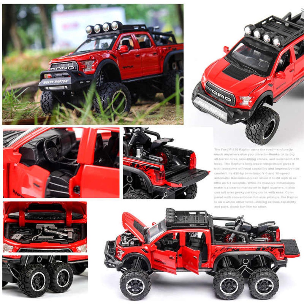Mô Hình Ford Raptor F150  Xe Kim Loại Tỷ Lệ 1:24 Ô Tô Đồ Chơi Trưng Bày Ford 6 Bánh F-150 Có Đèn, Âm Thanh, Mở Được Cửa