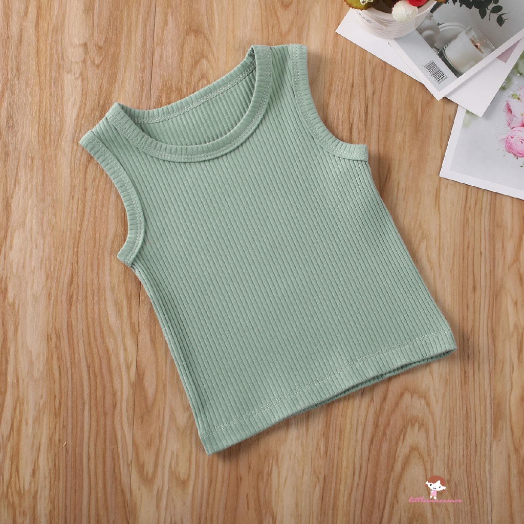 ❤XZQ-0-24m Newborn Summer Loose Round Neck Sleeveless Solid Color Rib Pullover Vest