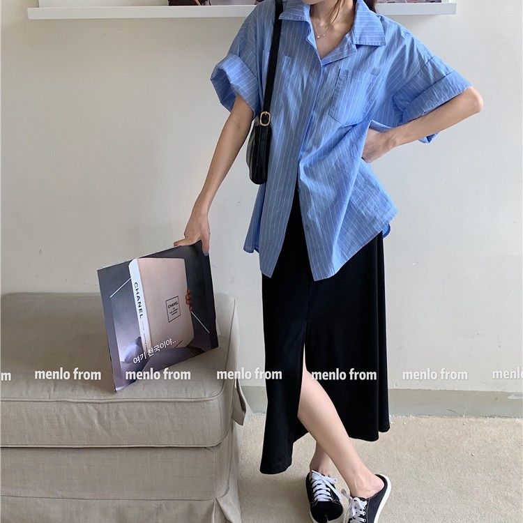 Áo Sơ Mi Sọc Tay Ngắn Thời Trang Dành Cho Nữ