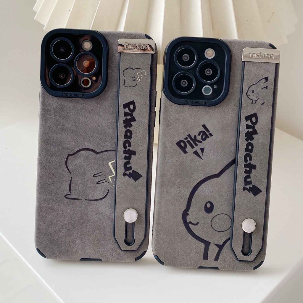 Ốp Điện Thoại Da Lộn In Hoạt Hình Pikachu Kèm Dây Đeo Cho iPhone 14ProMax 13 12Pro 11Promax 7P XS XR