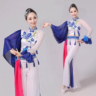 Quạt Múa Cổ Điển Màu Trắng Và Xanh