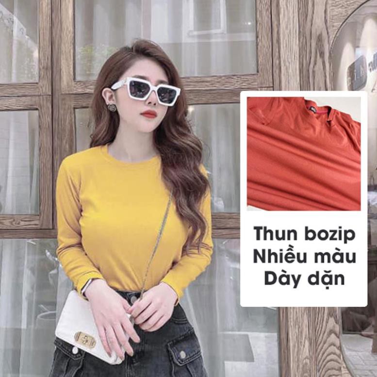 Áo Thun Tay Dài Nữ, Áo Thun Body Nữ Cổ Tròn Áo Phông Trơn Dáng Ôm Màu Đen/Trắng/Vàng/Hồng T022 . ཾ