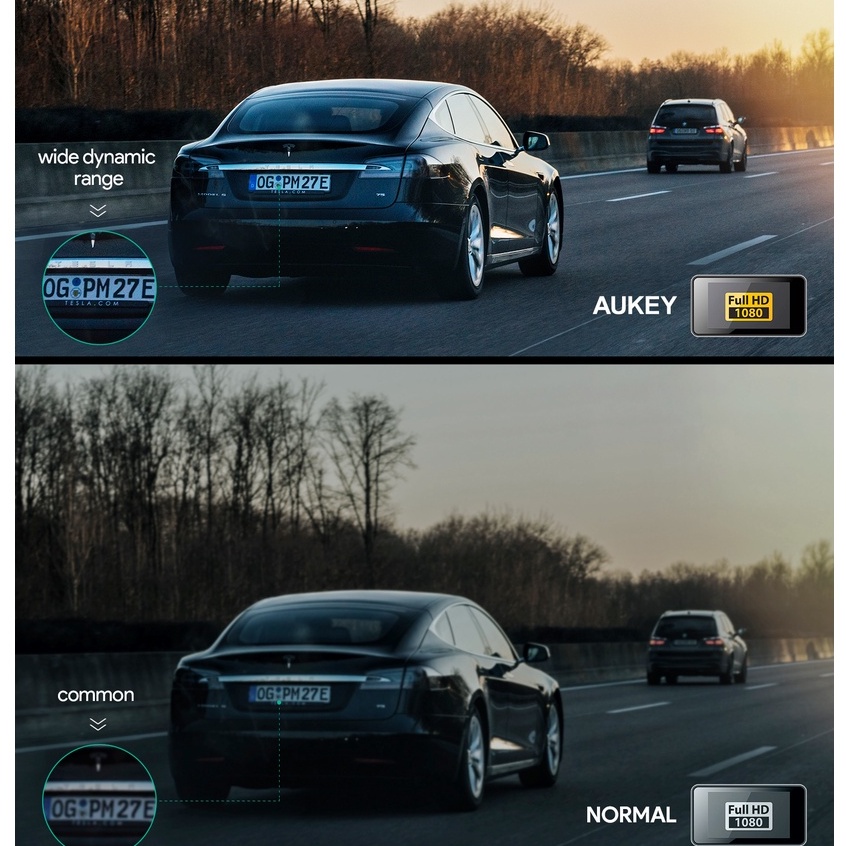Camera Hành Trình ô tô AUKEY DRA1 1080P FHD cảm biến cảnh báo va chạm/ chệch làn đường hỗ trợ GPS/ ghi âm ban đêm