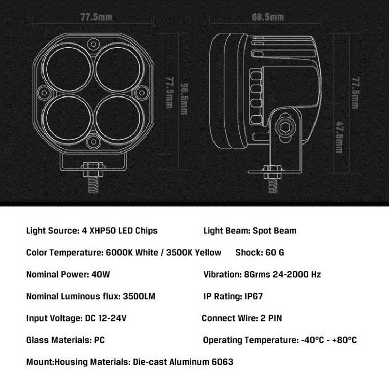 Set 2 Đèn Pha Mini 80W 3500K / 6000K Siêu Sáng Có Giá Đỡ Dành Cho Xe Mô Tô