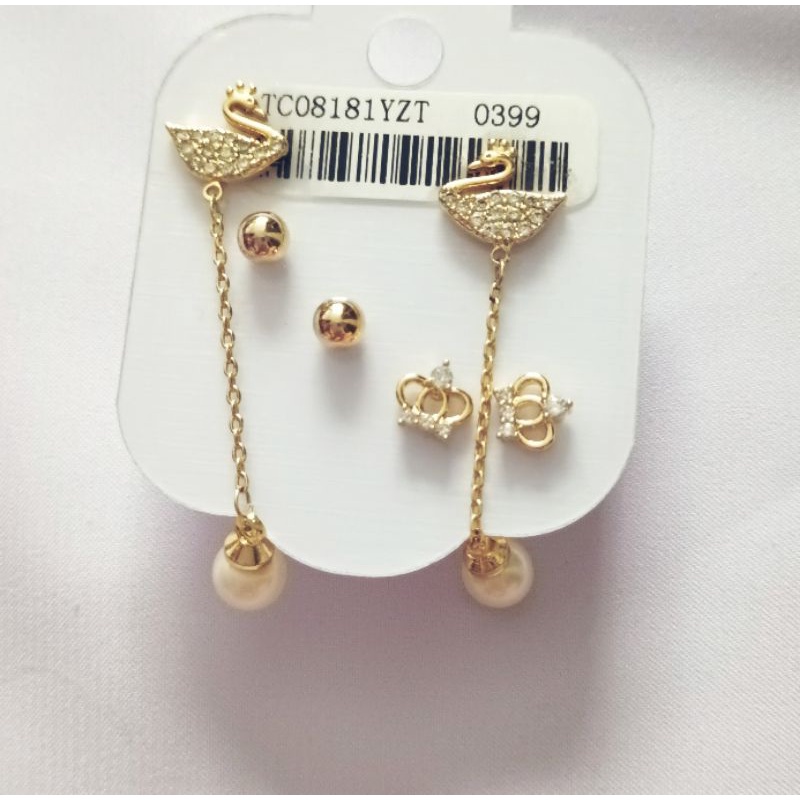 Set 3 đôi bông tai  thiên nga, hạt châu, vương miện