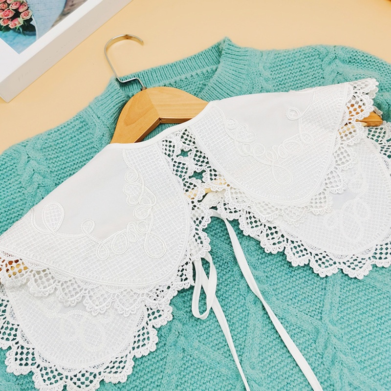 Khăn Choàng Cổ Màu Trắng Phối Ren Họa Tiết Kẻ Sọc / Chấm Bi Có Thể Tháo Rời Thời