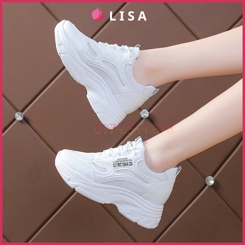 Giày Thể Thao Nữ, Sneaker Độn Đế Da Mềm Phối Lưới Kiểu Dáng Thể Thao Hotrend 2021, Lisa M83