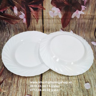 Dĩa sứ trắng vân hoa 22cm - dĩa sứ trắng