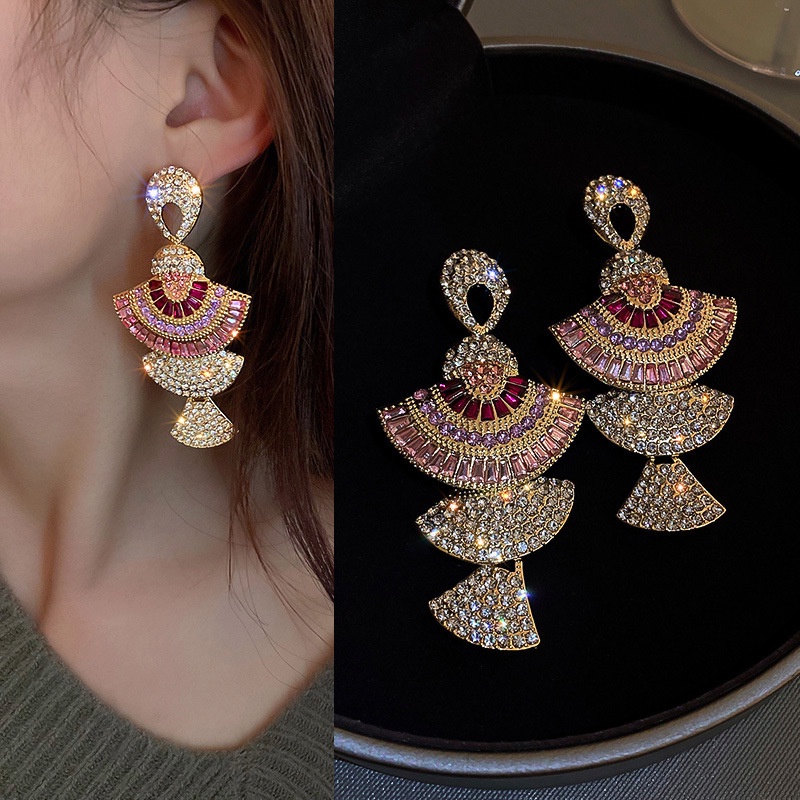 Bông Tai Mạ Bạc 925 Đính Kim Cương Giả Nhiều Màu Sang Trọng Thời Trang